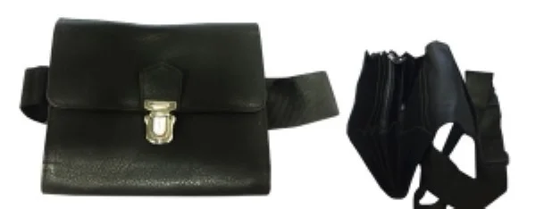 Portefeuille cuir noir 6 compartiments + ceinture + bouton poussoir