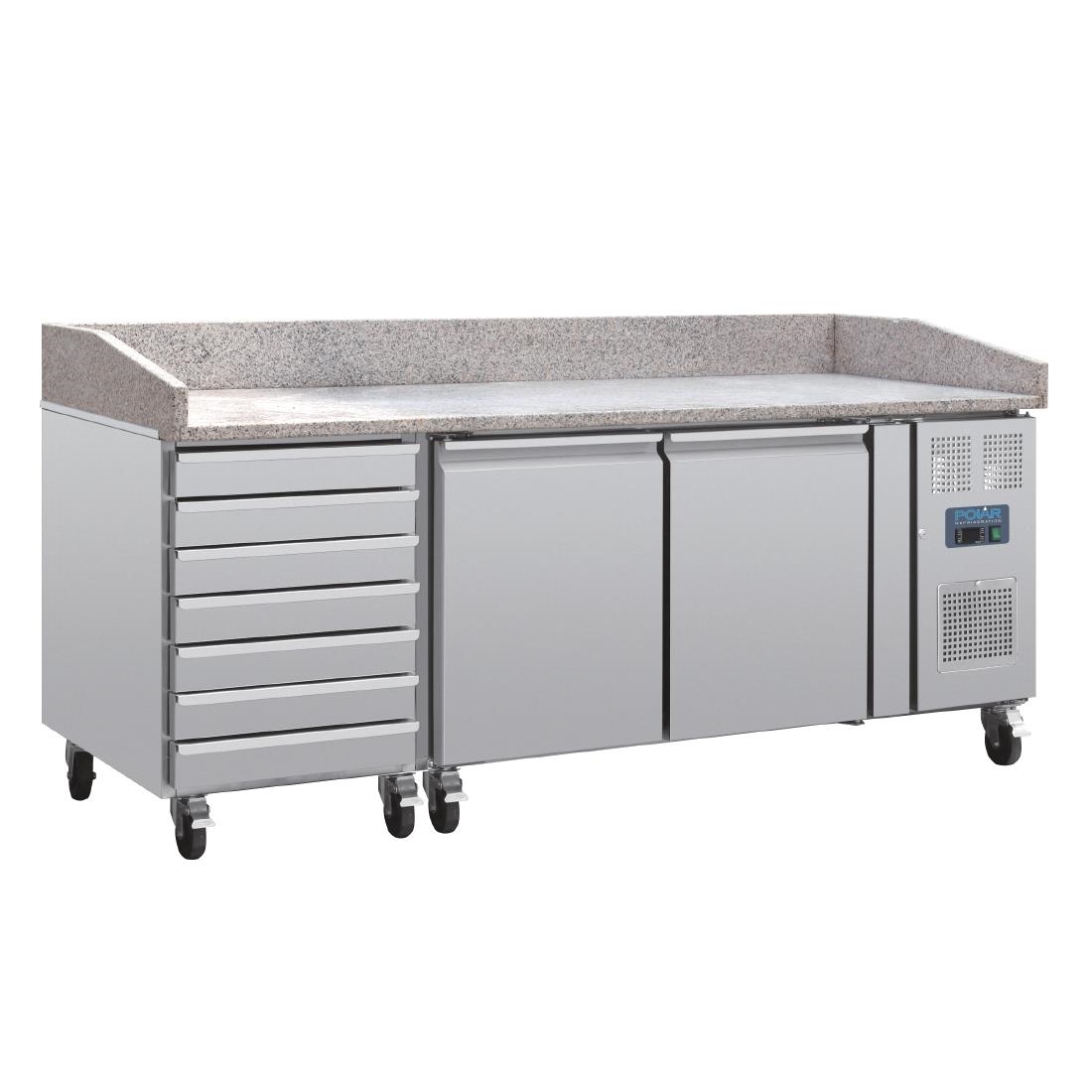 Polar U-serie pizza werkbank met granieten blad en deeglades 290L